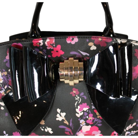 Betsey Johnson Top Handle Purse with Crossbody Strap Large Bow Floral PU84 - Picture 5 of 15